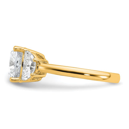 14K Yellow Gold 1 carat Lab Grown Diamond VS/SI+ G+ Half Moon and 3 carat Cushion Center Semi Mount Three Stone Engagement Ring