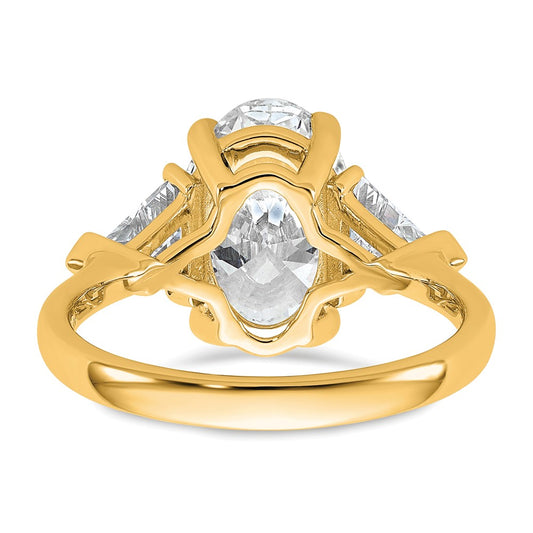 14K Yellow Gold 4 1/8 carat Certified Lab Grown Diamond VS+ F+ Complete Oval and Trillion Three Stone Engagement Ring
