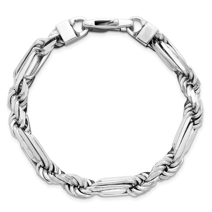 Sterling Silver Rhodium-plated Polished 8.00mm Figaro Rope Chain 8 Inch Bracelet
