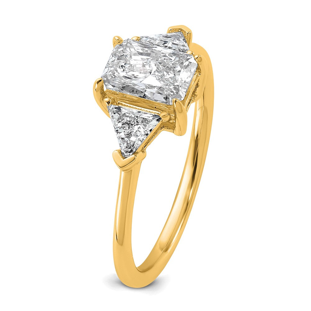 14K Yellow Gold 1 3/8 carat Certified Lab Grown Diamond VS/SI+ G+ Radiant and Triangle Complete Three Stone Engagement Ring