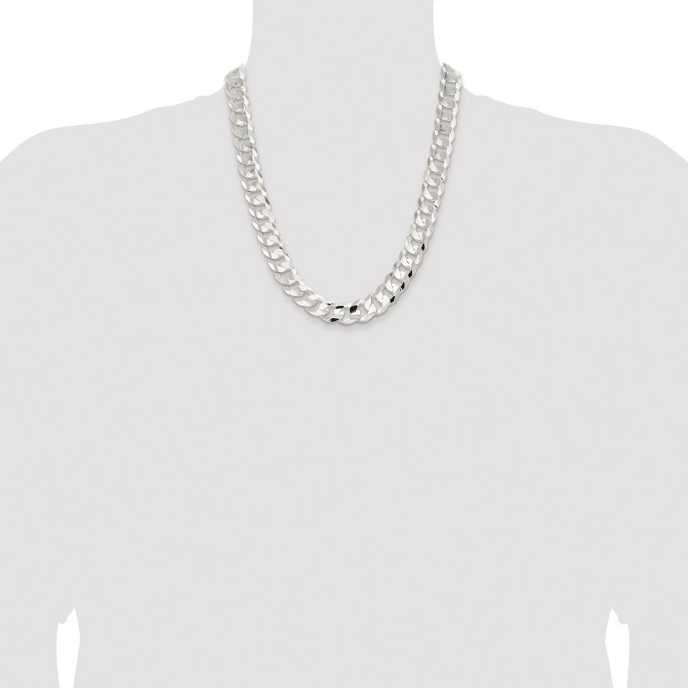 Sterling Silver Rhodium-plated 14.0mm Concave Beveled Curb 22 Inch Chain