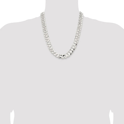 Sterling Silver Rhodium-plated 14.0mm Concave Beveled Curb 22 Inch Chain
