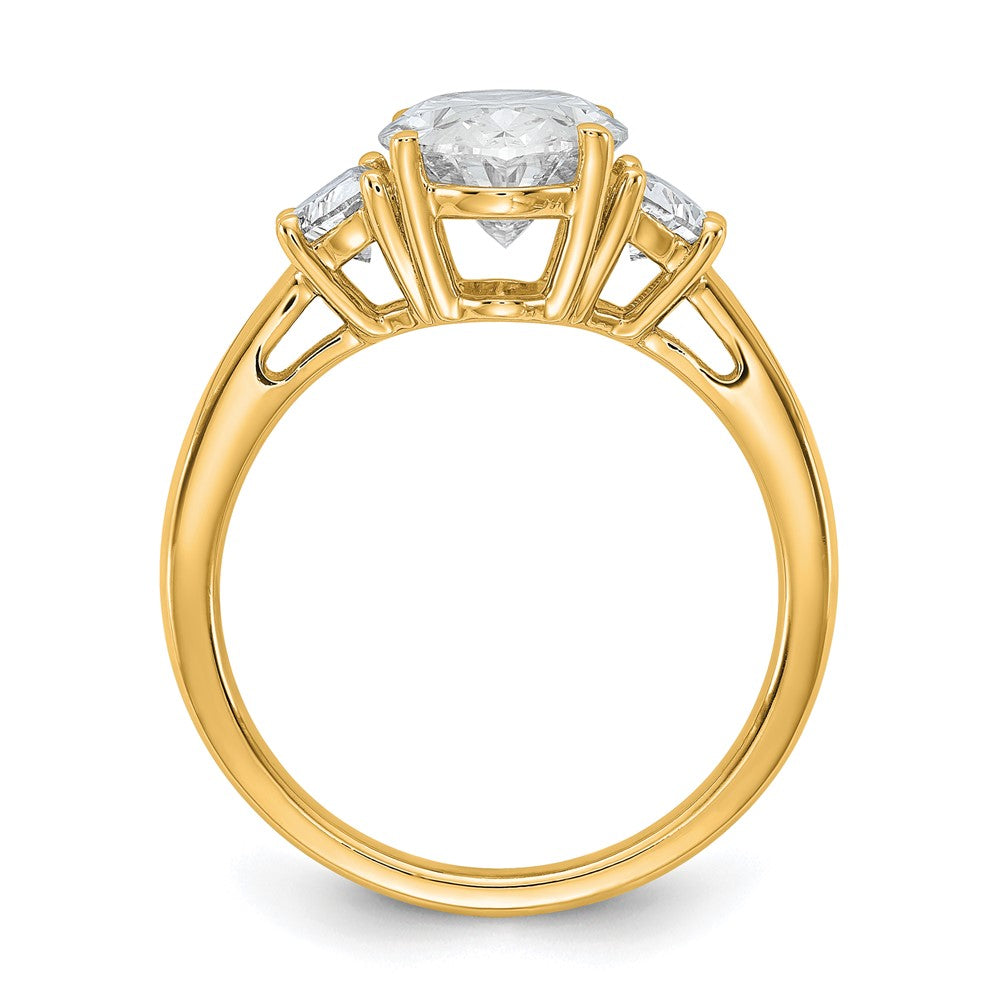 14K Yellow Gold 3 1/8 carat Certified Lab Grown Diamond VS+ F+ Complete Oval and Half Moon Three Stone Engagement Ring