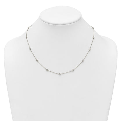 14K White Gold Complete 1/2 carat Bezel-set Diamond and Cable Chain 15-Station 18 Inch Necklace