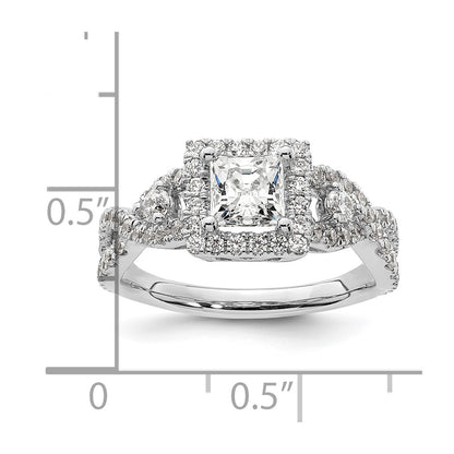 14K White Gold Halo Plus (Holds 3/4 carat (5.00mm) Princess Center) 3/4 carat Diamond Semi-Mount Engagement Ring