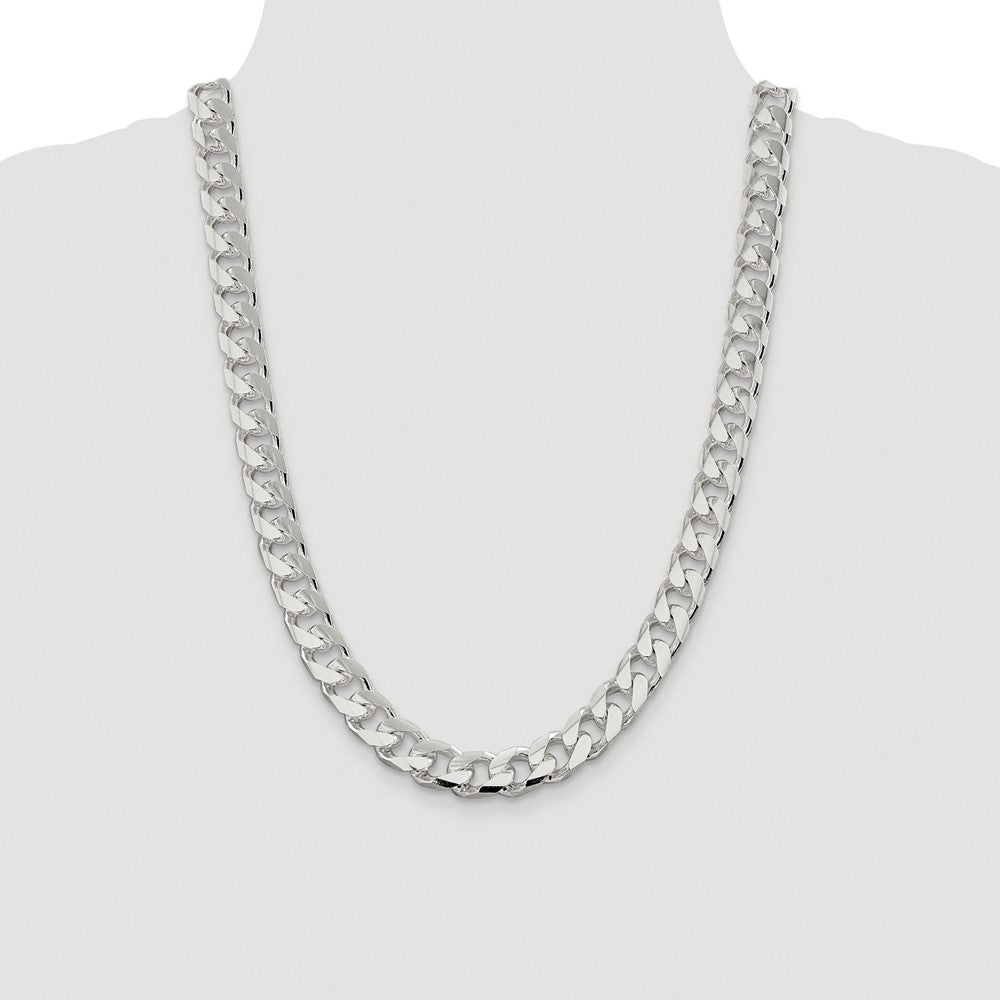 Sterling Silver Rhodium-plated 11mm Domed w/ Side D/C Curb 24 Inch Chain