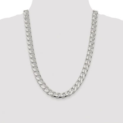 Sterling Silver Rhodium-plated 11mm Domed w/ Side D/C Curb 24 Inch Chain