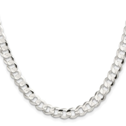 Sterling Silver Rhodium-plated 7.8mm Concave Beveled Curb 24 Inch Chain