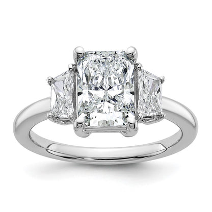 14K White Gold 3/4 carat Lab Grown Diamond VS+ F+ Trapezoid 2 carat Radiant Center Semi Mount Three Stone Engagement Ring