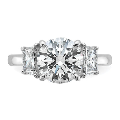 14K White Gold 3/4 carat Lab Grown Diamond VS+ F+ Trapezoid Sidestones Holds 3 carat Center Round Semi Mount Engagement Ring