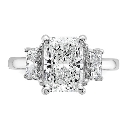 14K White Gold 4 carat Lab Grown Diamond VS+ F+ Radiant and Trapezoid Complete Three Stone Engagement Ring
