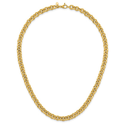 14K Yellow Gold Polished and Textured 7.3mm Cable Chain 18 Inch Necklace