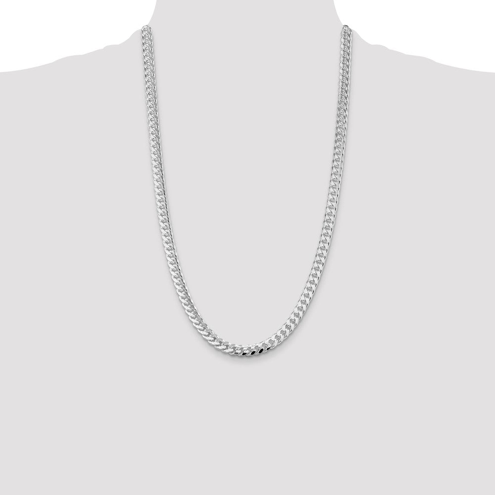 Sterling Silver Rhodium-plated 7mm Domed w/ Side D/C Curb 26 Inch Chain