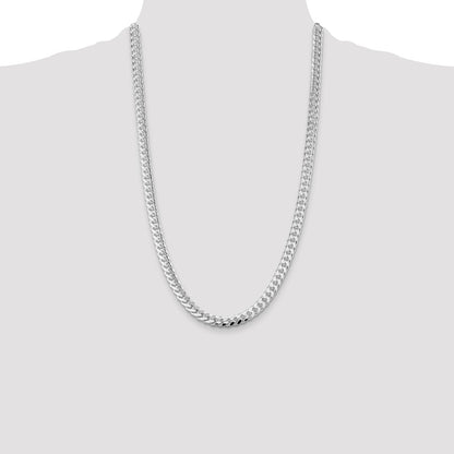 Sterling Silver Rhodium-plated 7mm Domed w/ Side D/C Curb 26 Inch Chain