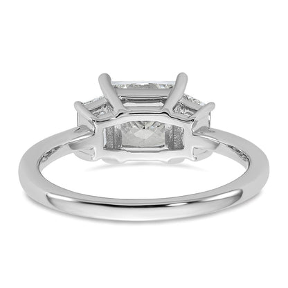 14K White Gold 1/2 carat Lab Grown Diamond VS+ F+ Trapezoid 1 1/2 carat Princess Center Semi Mount Three Stone Engagement Ring
