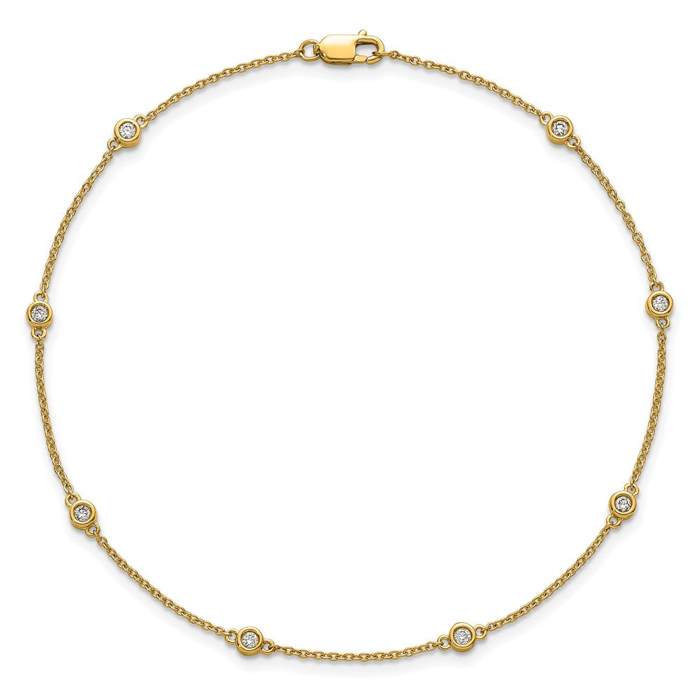 14K Yellow Gold Complete 1/5 carat Bezel-set Diamond and Cable Chain 8-Station 9 Inch Anklet