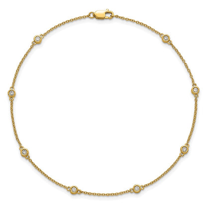 14K Yellow Gold Complete 1/5 carat Bezel-set Diamond and Cable Chain 8-Station 9 Inch Anklet