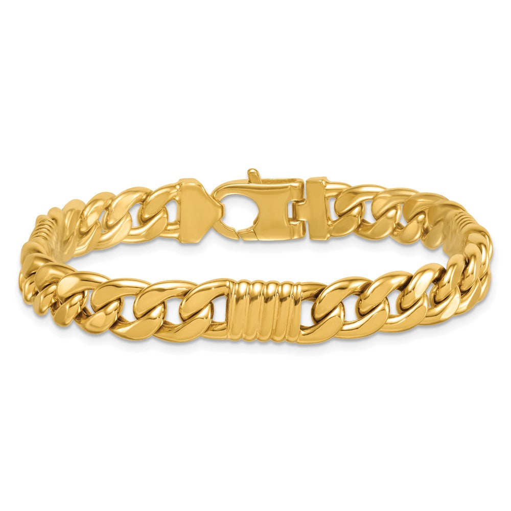 14K Yellow Gold Polished 8.75mm Fancy Curb Chain 8.5 Inch Mens Bracelet