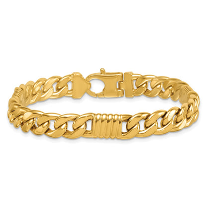 14K Yellow Gold Polished 8.75mm Fancy Curb Chain 8.5 Inch Mens Bracelet