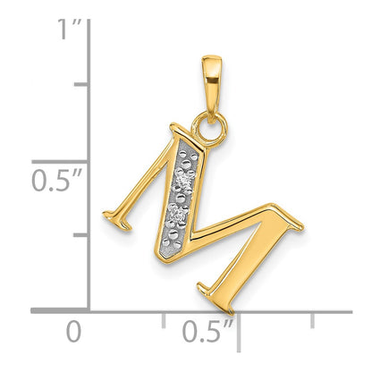 14K Yellow Gold with Rhodium Diamond Letter M Initial Pendant