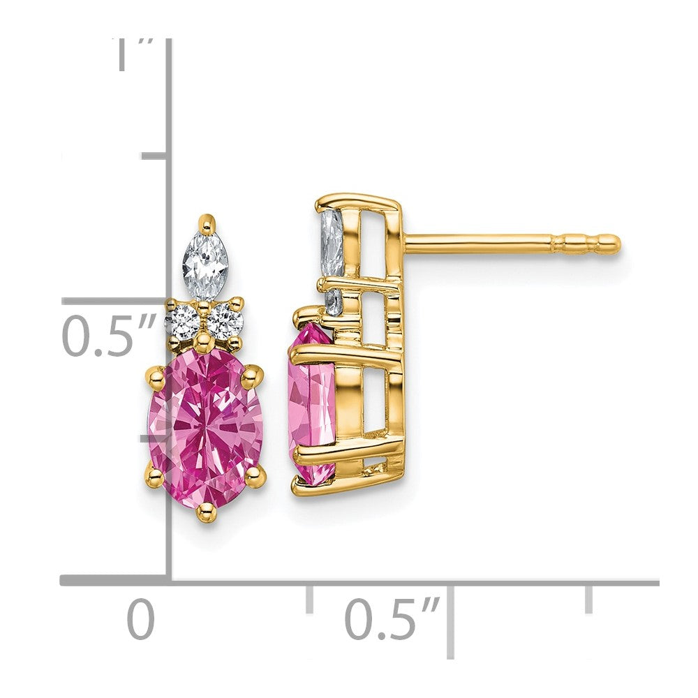 14K Yellow Gold Diamond and 7x5 Oval October/Lab Created Pink Sapphire Post Earrings