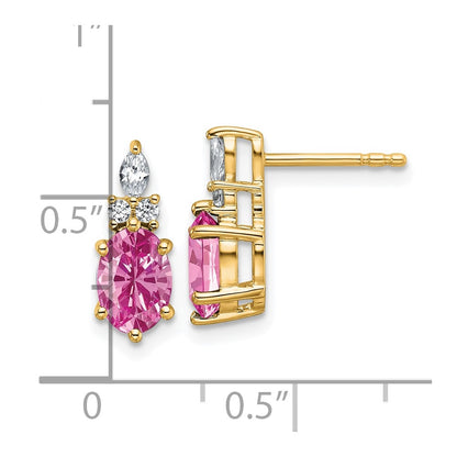 14K Yellow Gold Diamond and 7x5 Oval October/Lab Created Pink Sapphire Post Earrings