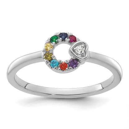 14K White Gold Dia Heart with 8 Genuine Birthstone Mother's Circle Ring