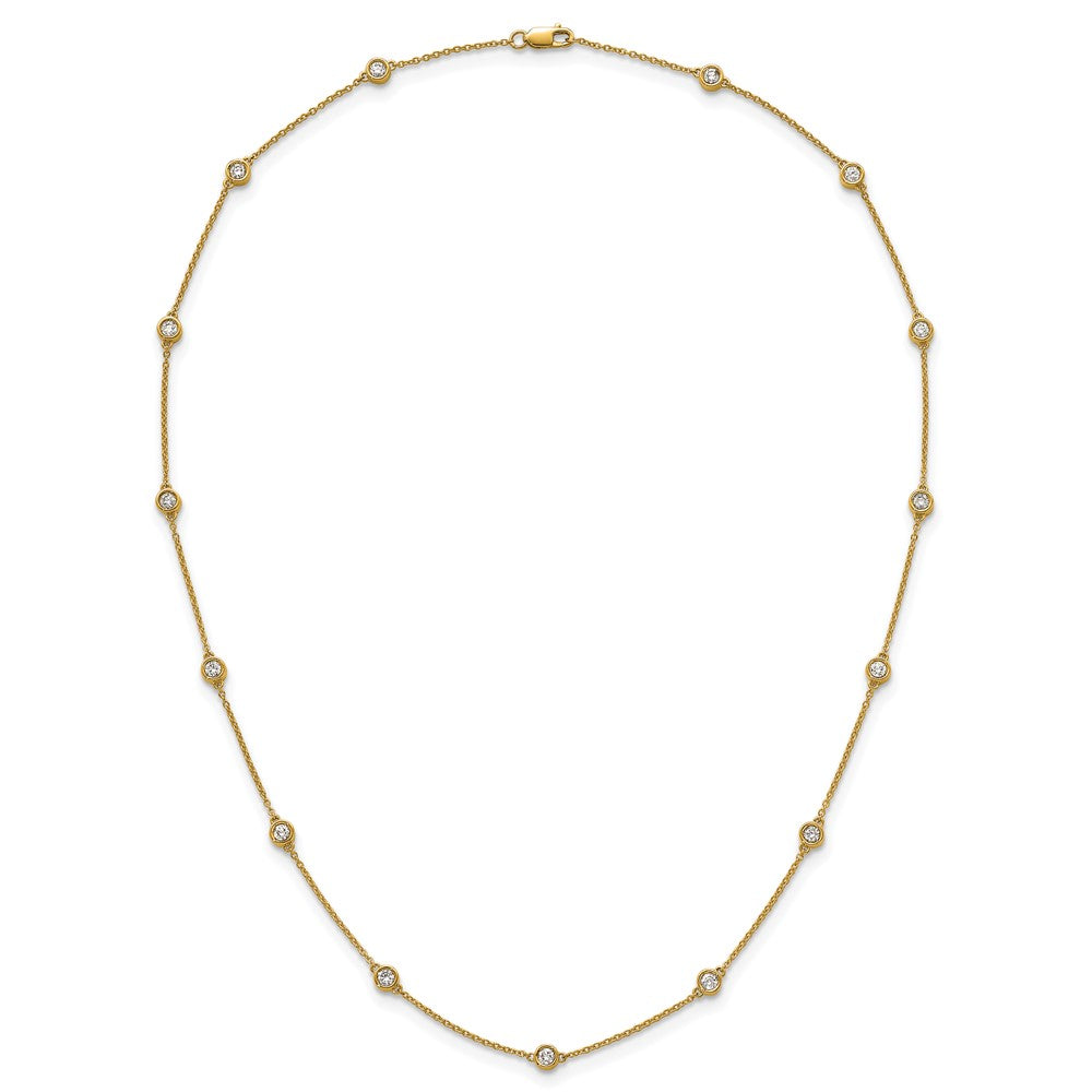 14K Yellow Gold Complete 7/8 carat Bezel-set Diamond and Cable Chain 15-Station 18 Inch Necklace