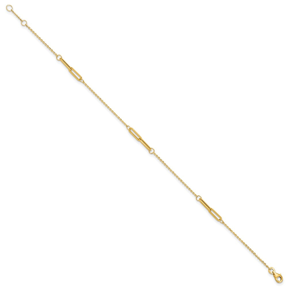 14K Yellow Gold Paperclip Link 3-Station 9 Inch Plus 0.5 Inch Extender - Total 9.5 Inch Anklet