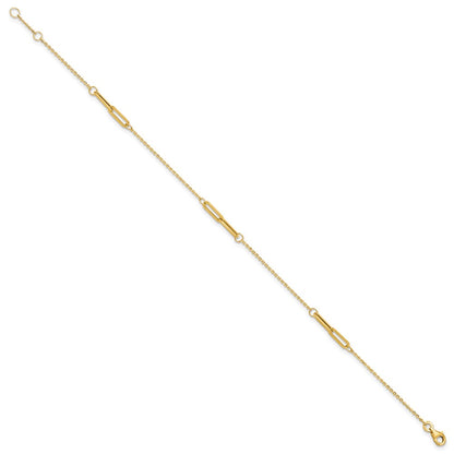 14K Yellow Gold Paperclip Link 3-Station 9 Inch Plus 0.5 Inch Extender - Total 9.5 Inch Anklet