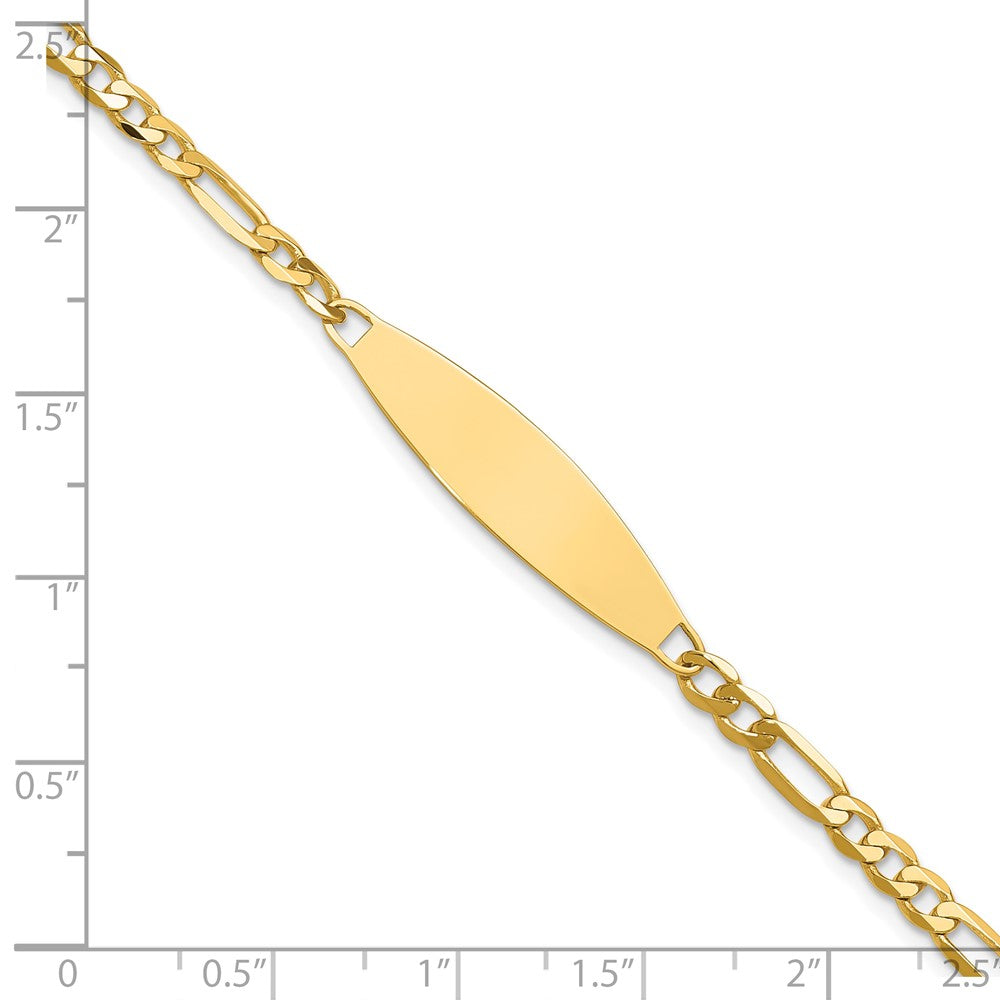 14K Yellow Gold Polished Solid Chain/Solid Plate 3.0mm Figaro Link 29x7.5mm Plate 8 Inch ID Bracelet