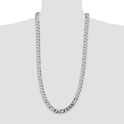 Sterling Silver Rhodium-plated 9.75mm Flat Curb 30 Inch Chain