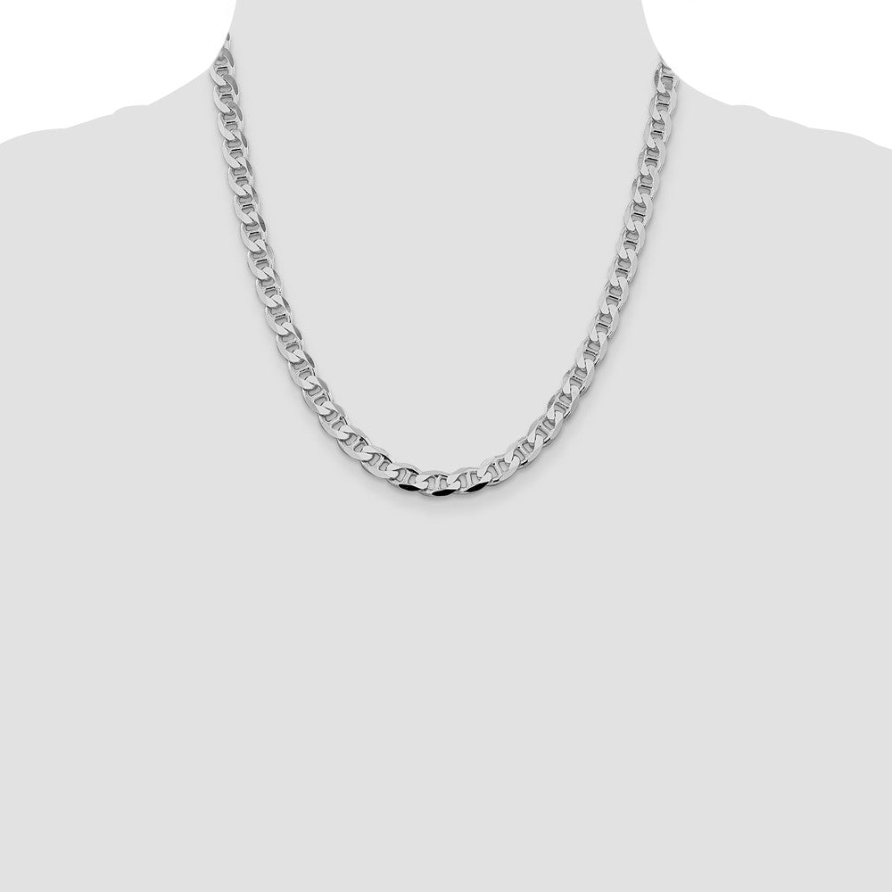 Sterling Silver Rhodium-plated 7.4mm D/C Flat Anchor Curb 20 Inch Chain