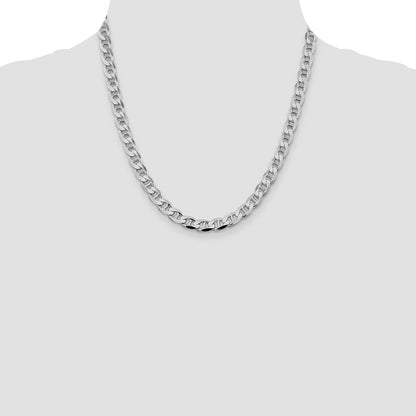 Sterling Silver Rhodium-plated 7.4mm D/C Flat Anchor Curb 20 Inch Chain