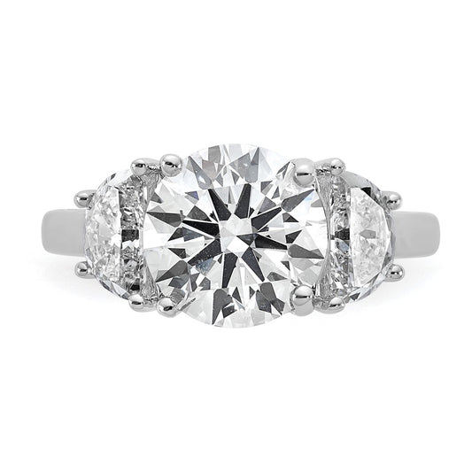 14K White Gold 1 carat Lab Grown Diamond VS+ F+ 3 carat Center Round Semi Mount Three Stone Engagement Ring