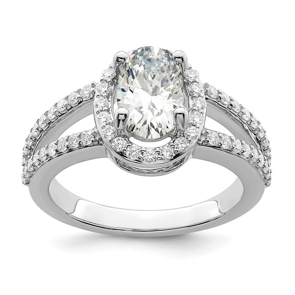 14K White Gold Halo Plus (Holds 2 carat (9.5x7.0mm) Oval Center) 1/2 carat Diamond Semi-Mount Engagement Ring