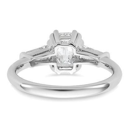 14K White Gold 1 1/2 carat Lab Grown Diamond VS+ F+ Complete Emerald and Tapered Baguette Engagement Ring