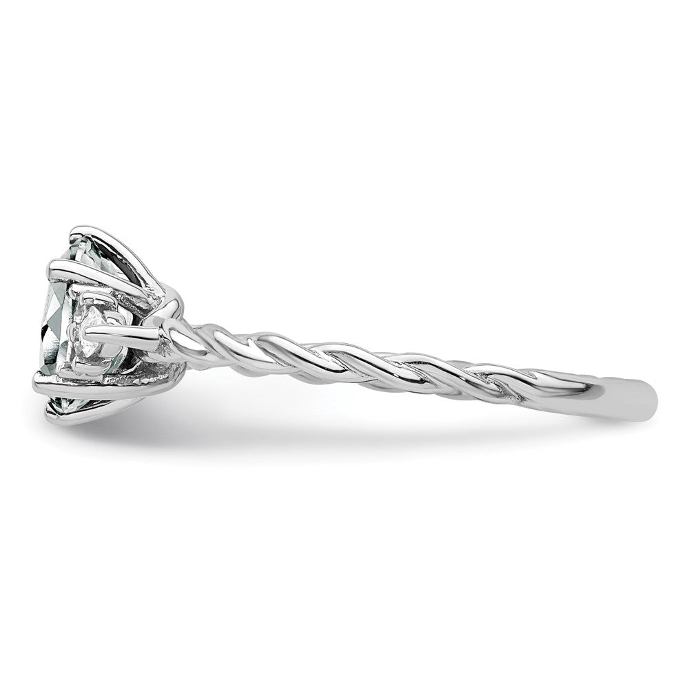 14K White Gold Diamond and 7x5 Oval April/White Topaz Size 7 Twisted Ring