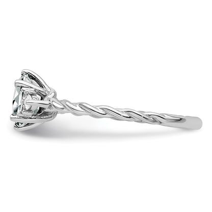 14K White Gold Diamond and 7x5 Oval April/White Topaz Size 7 Twisted Ring