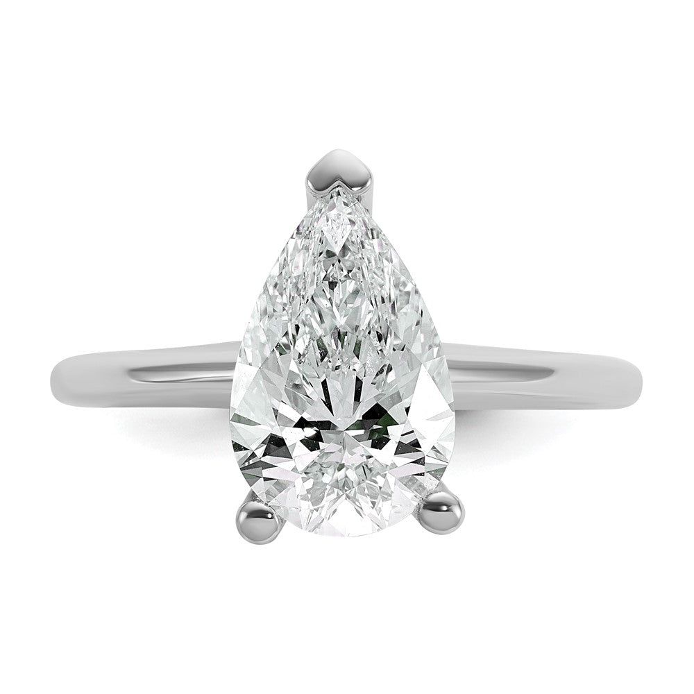 14K White Gold 2 1/2 carat Lab Grown Diamond VS+ F+ Pear Solitaire Complete Engagement Ring