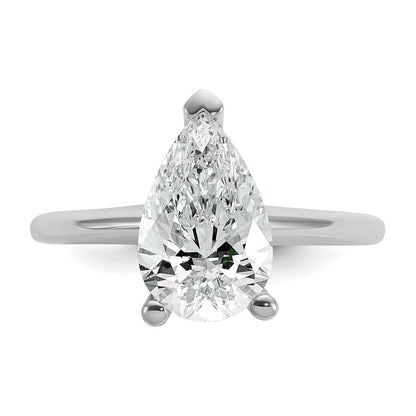 14K White Gold 2 1/2 carat Lab Grown Diamond VS+ F+ Pear Solitaire Complete Engagement Ring