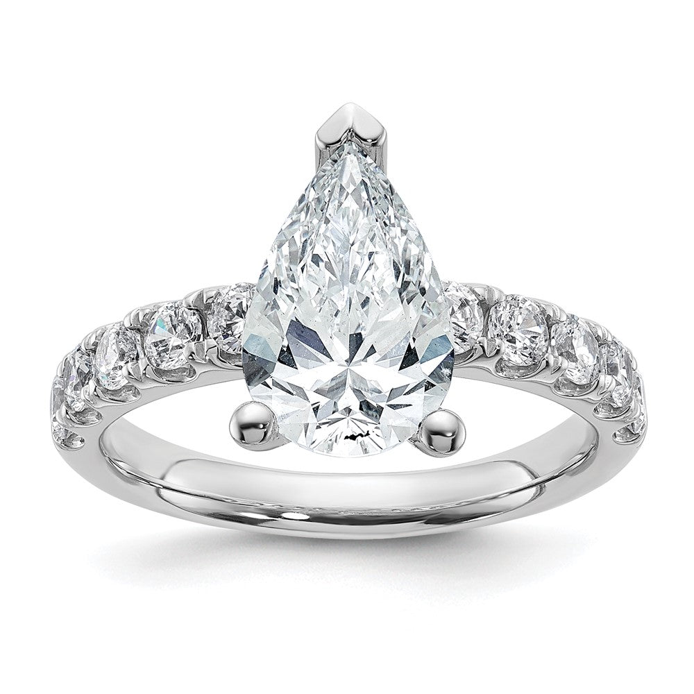 14K White Gold 2 3/4 carat Certified Lab Grown Diamond VS+ F+ Pear Complete Engagement Ring