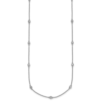 14K White Gold Complete 3/8 carat Bezel-set Diamond and Cable Chain 17-Station 20 Inch Necklace