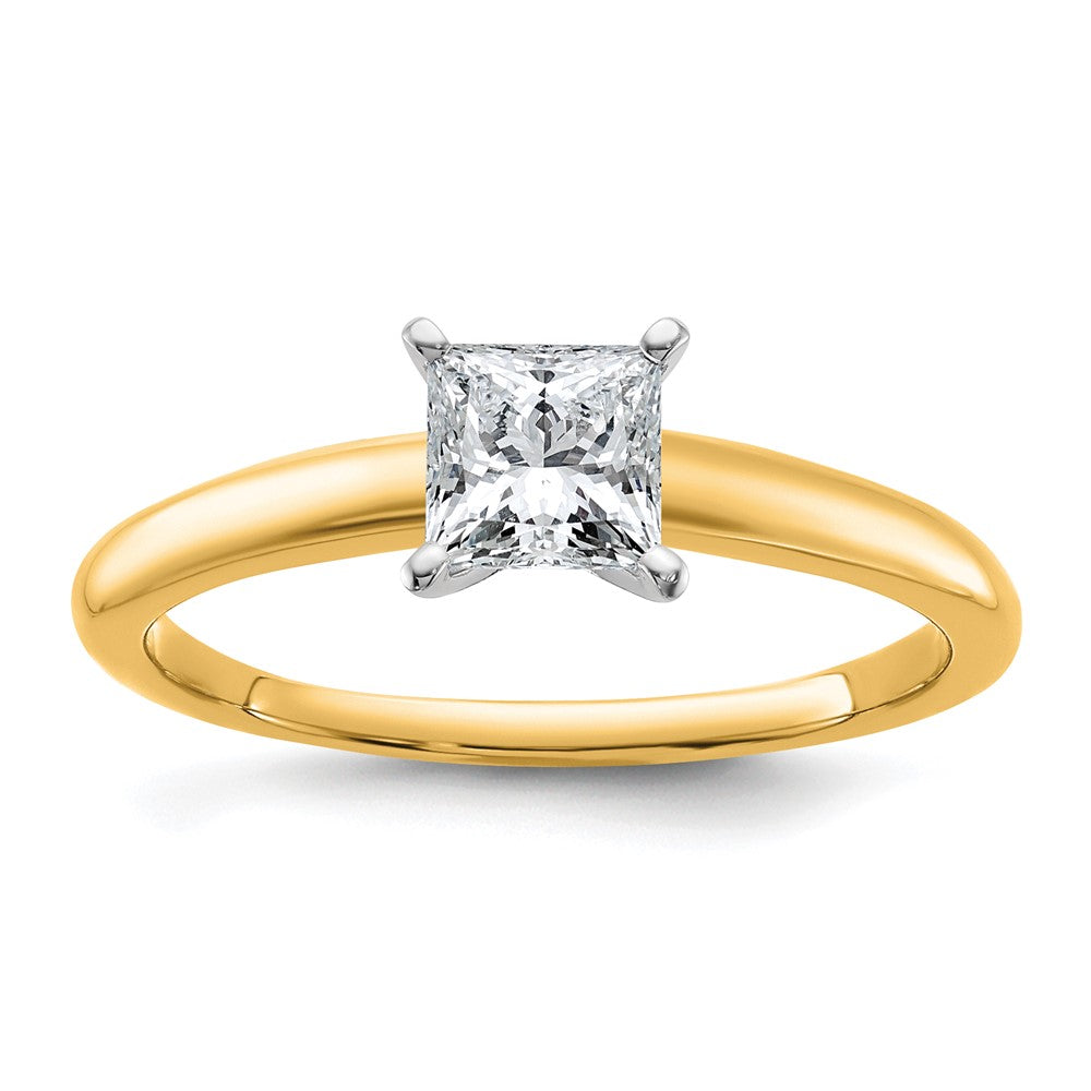 14K Two-Tone Gold Two-tone 3/4 carat Lab Grown Diamond VS+ F+ Princess Complete Solitaire Engagement Ring