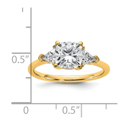 14K Yellow Gold 1/2 carat Lab Grown Diamond VS/SI+ G+ Triangle 1 1/2 carat Cushion Center Semi Mount Three Stone Engagement Ring