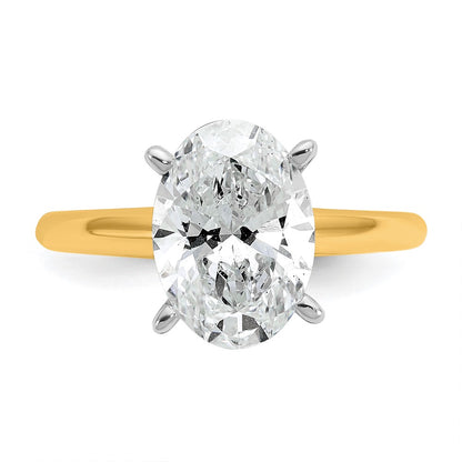 14K Two-Tone Gold 3 carat Certified Lab Grown Diamond VS+ F+ Oval Complete Solitaire Engagement Ring