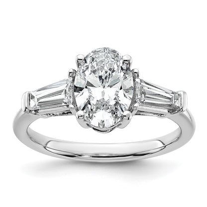 14K White Gold 2 1/5 carat Certified Lab Grown Diamond VS+ F+ Oval and Tapered Baguette Complete Three Stone Engagement Ring