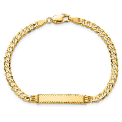14K Yellow Gold Polished Solid Chain/Solid Plate Flat Curb Link Diamond-cut 27x5.5mm Plate 8 Inch ID Bracelet