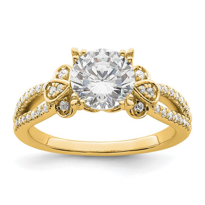 14K Yellow Gold Split Shank (Holds 1.5 carat (7.5mm) Round Center) 1/4 carat Diamond Semi-Mount Engagement Ring