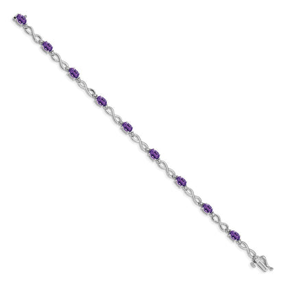 14K White Gold Complete Oval Amethyst and Diamond Infinity Link 7 Inch Bracelet
